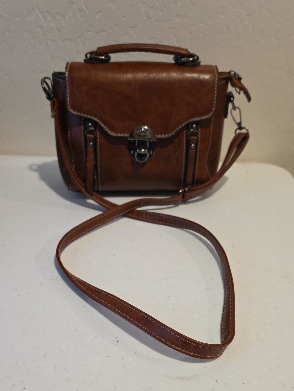 Brown Leather Crossbody Satchel Handbag